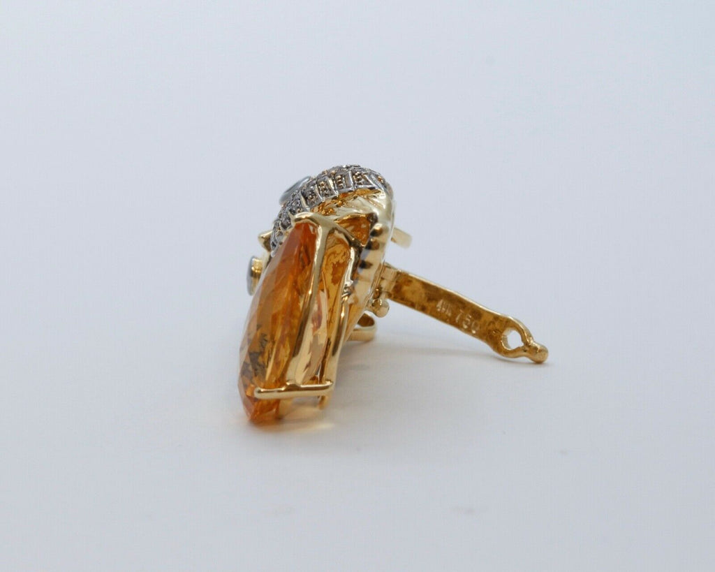 Vintage Owl Pendant 18K Yellow White Gold Citrine Diamonds Emeralds