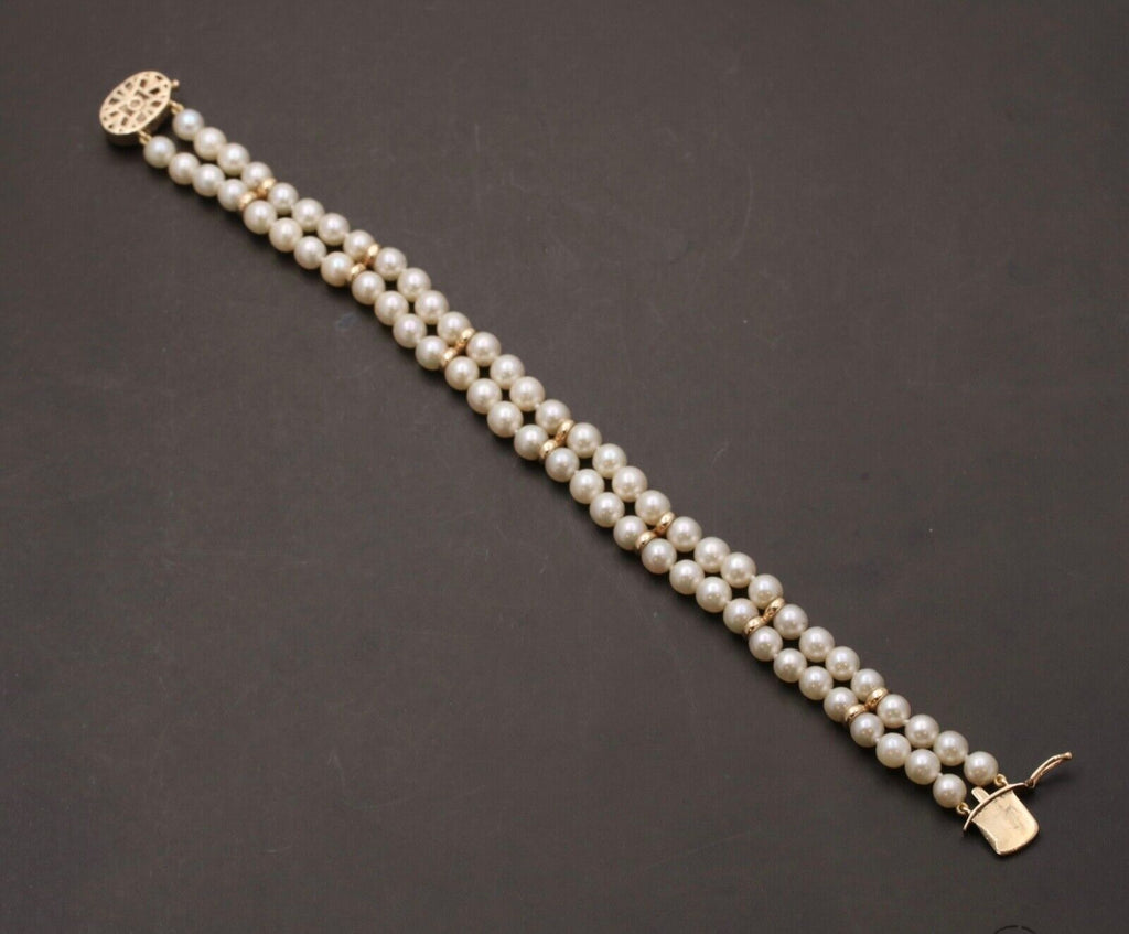 Vintage 14K Yellow Gold Beaded Two Layer Pearl Bridal Bracelets