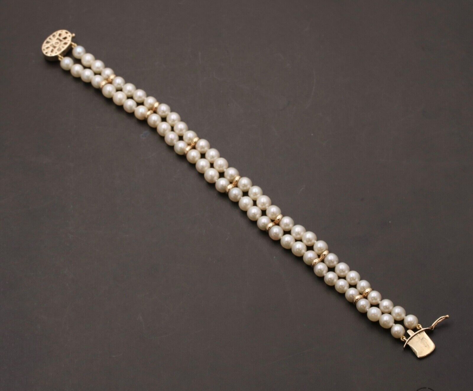 Vintage 14K Yellow Gold Beaded Two Layer Pearl Bridal Bracelets