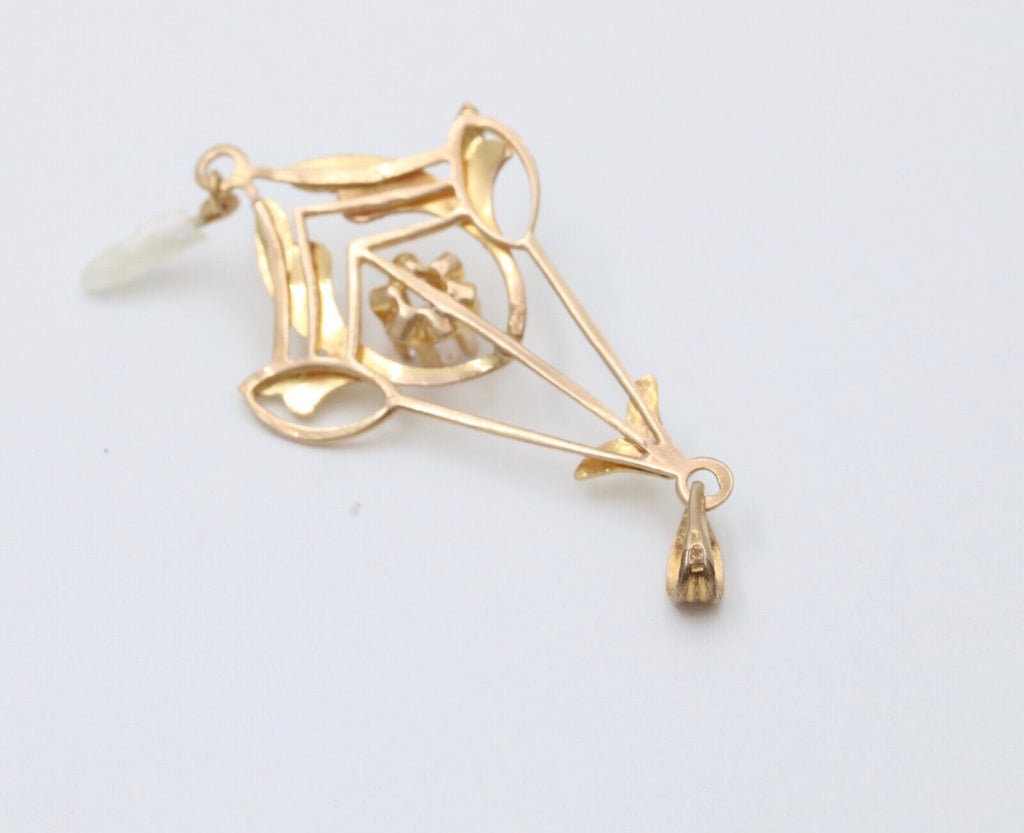 Art Nouveau Limestone Pearl 10K Yellow Gold Pendant