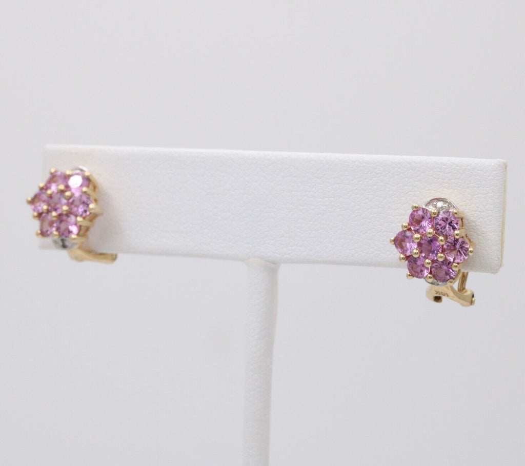 Vintage Pink Tourmaline Diamonds 10K Yellow White Gold Earrings