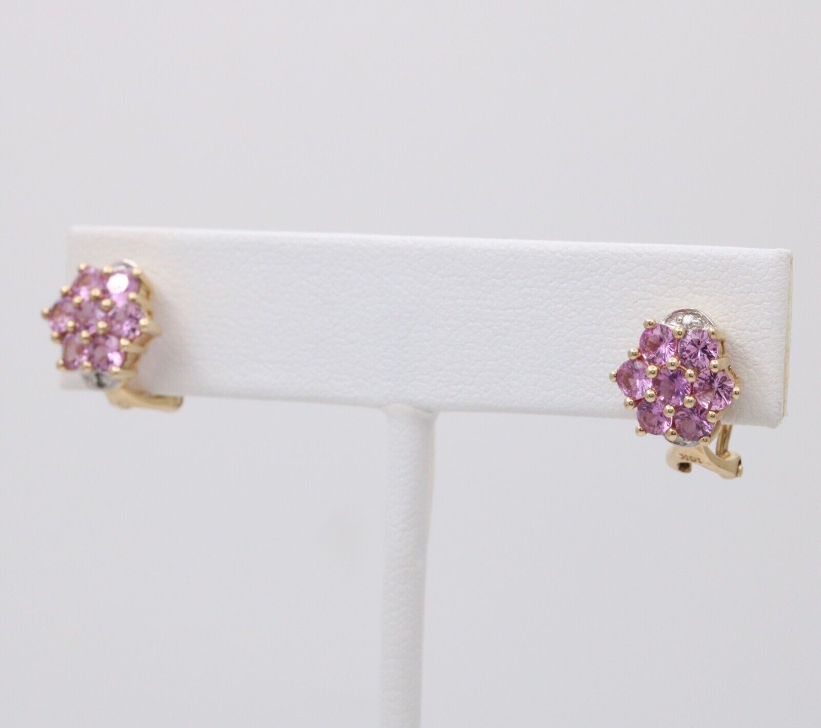 Vintage Pink Tourmaline Diamonds 10K Yellow White Gold Earrings