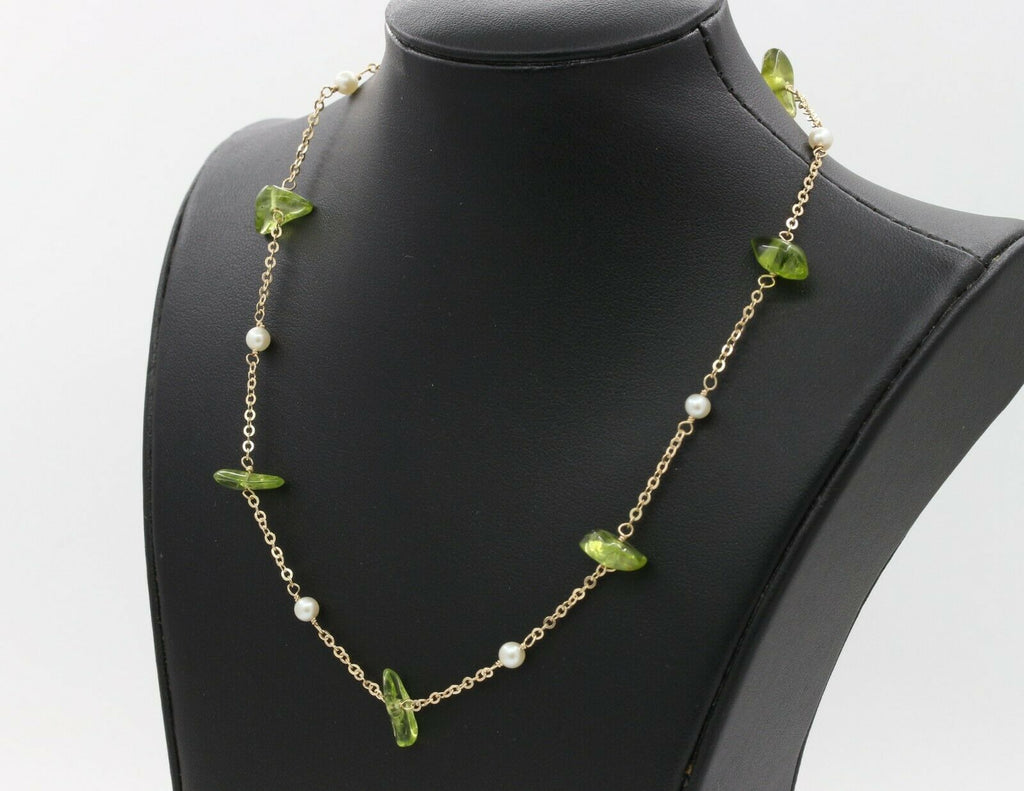 Vintage 14K Yellow Gold Peridot Pearl Necklace