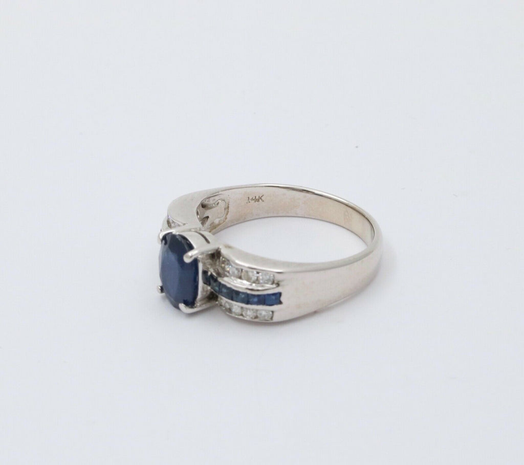 Classic 14K White Gold Sapphire and Diamond Ring Band, Engagement Ring.