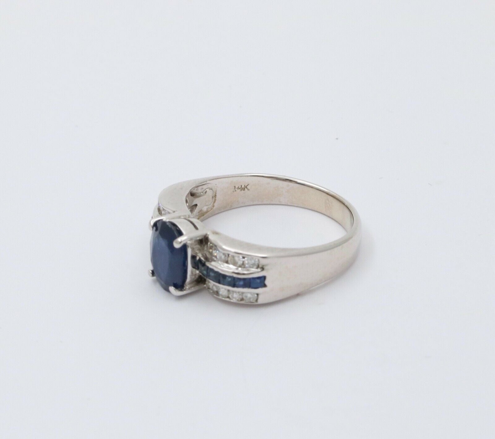 Classic 14K White Gold Sapphire and Diamond Ring Band, Engagement Ring.