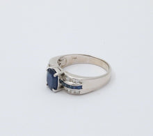 Load image into Gallery viewer, Classic 14K White Gold Sapphire and Diamond Ring Band, Engagement Ring.
