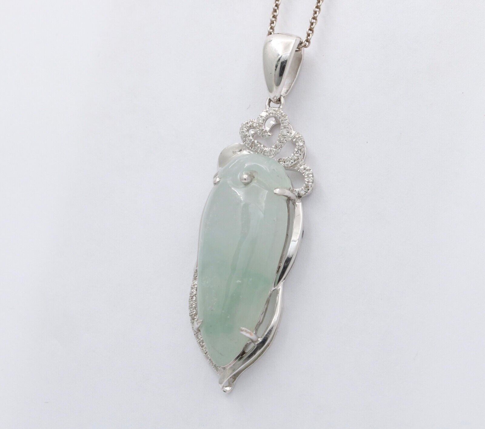 Vintage 18K White Gold Longevity Peach Jade Pendant