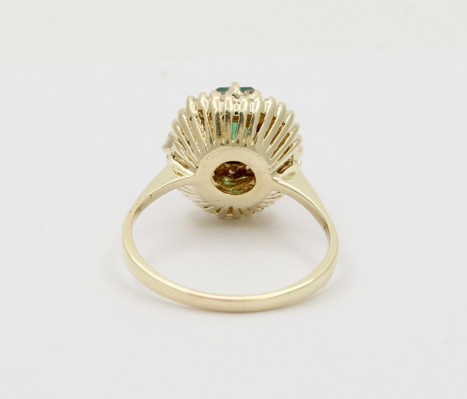 Vintage Emerald Ring Ballerina Damond 14K Yellow Gold Ring, Engagement Ring,