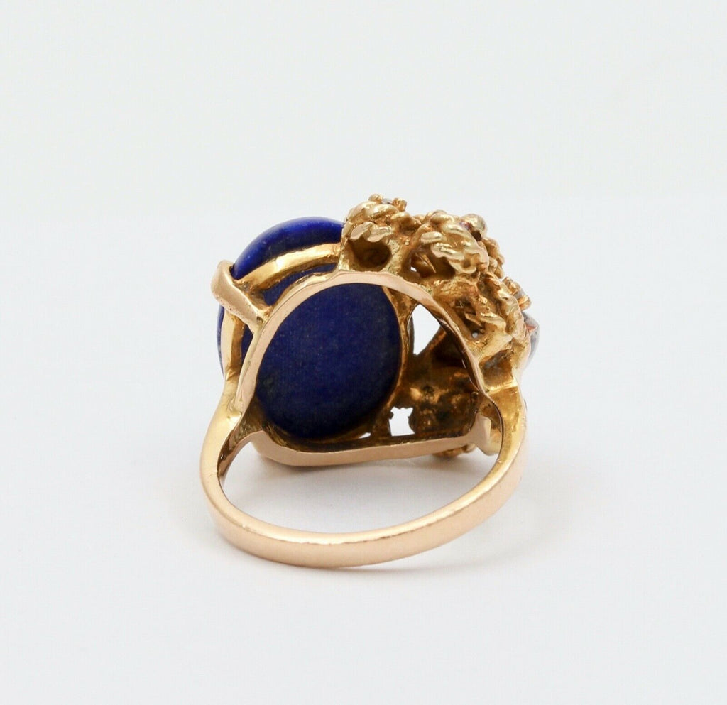 Vintage 14K Yellow Gold Lapis Lazuli & Diamond Artistic Ring