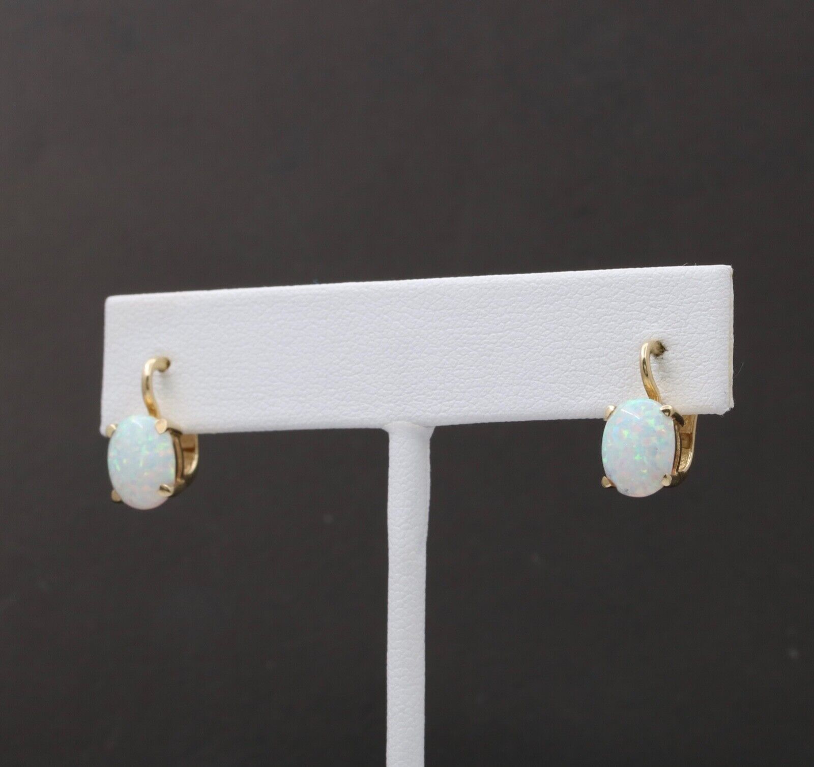 Vintage Synthetic Opal 14K Yellow Gold Lever Back Earrings