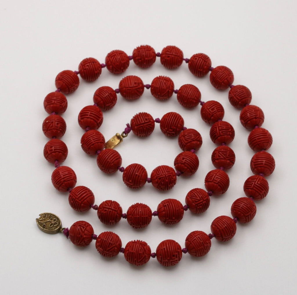 Vintage Red Cinnabar Chanterelle Necklace