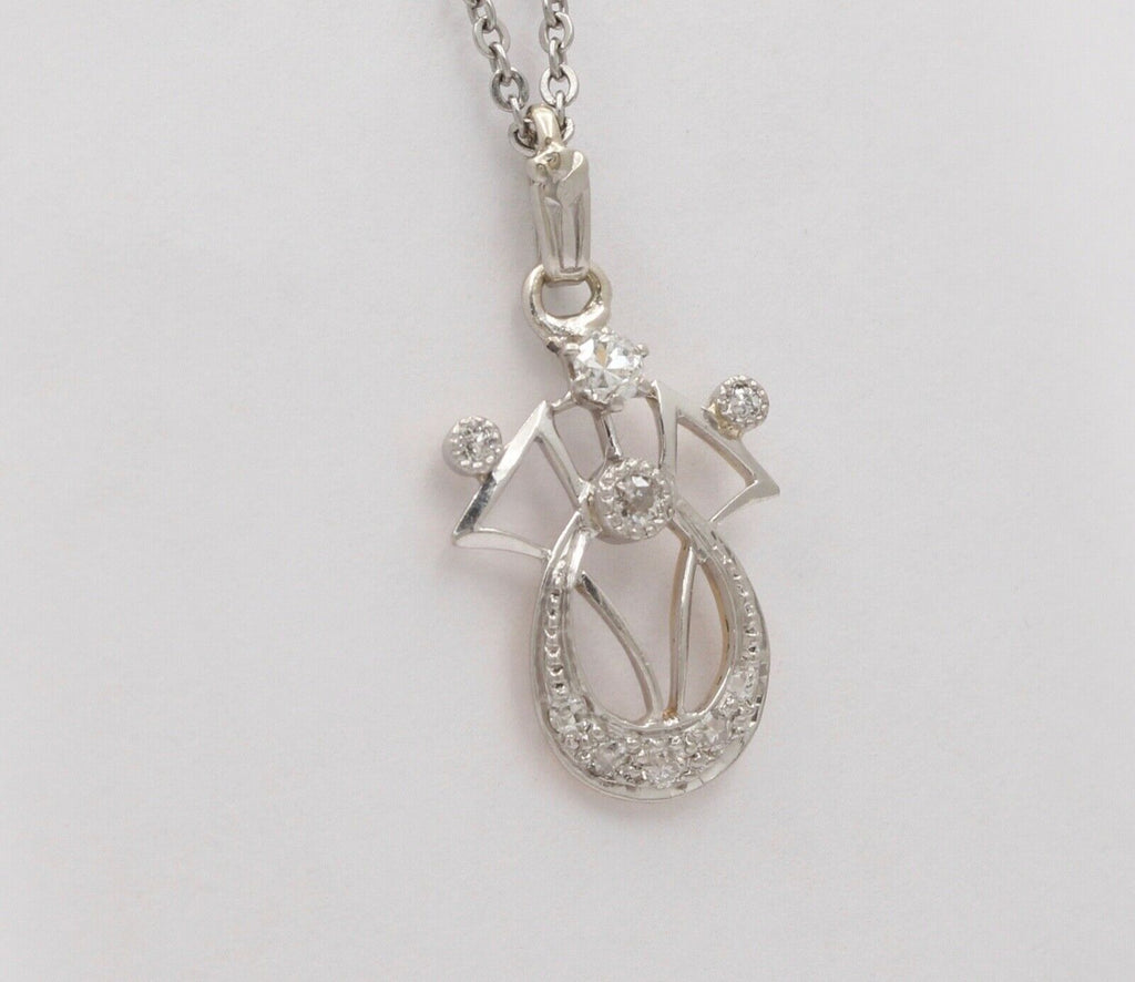 Art Deco Recreation Diamonds Platinum 14K Yellow Gold Pendant