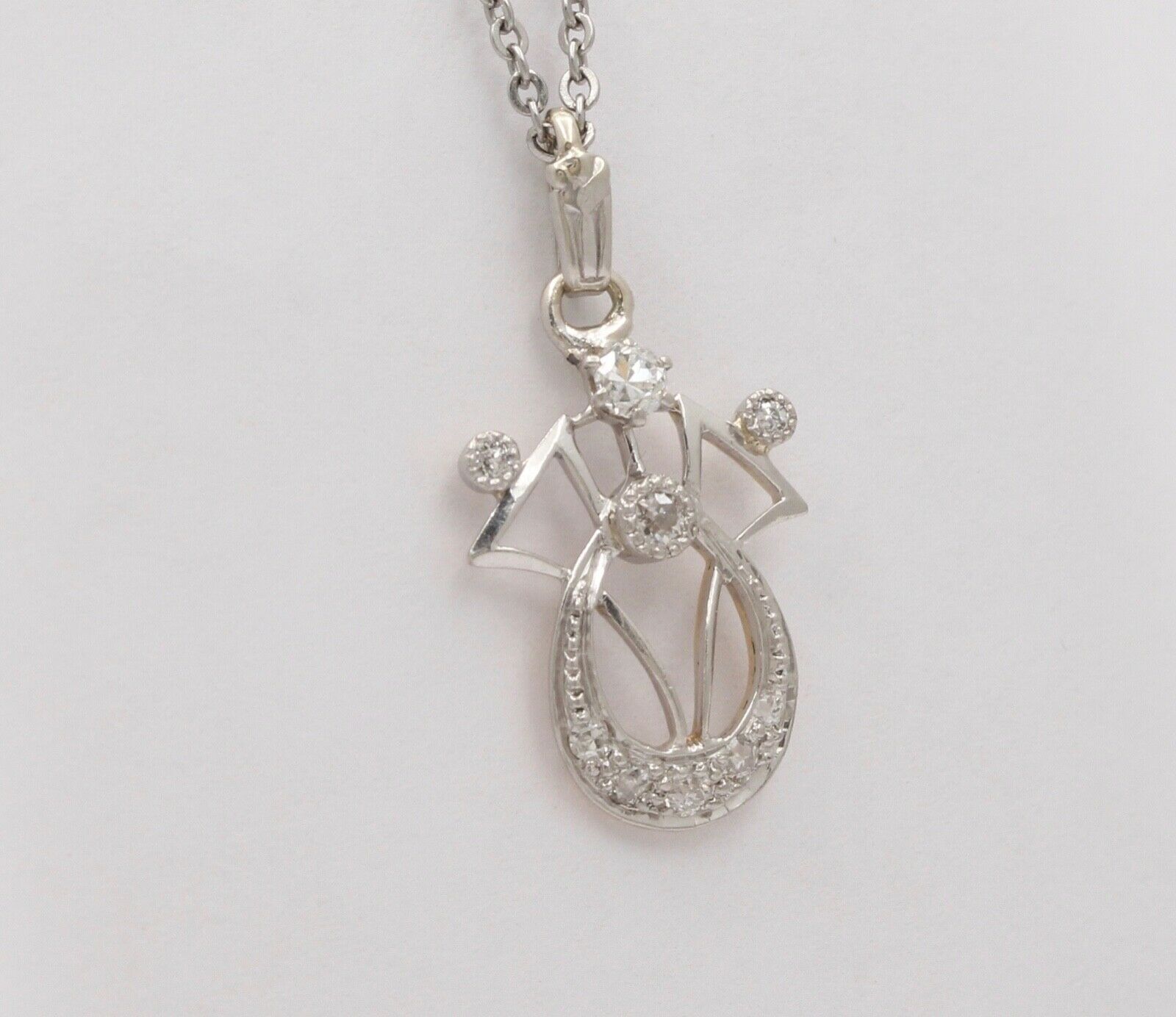 Art Deco Recreation Diamonds Platinum 14K Yellow Gold Pendant