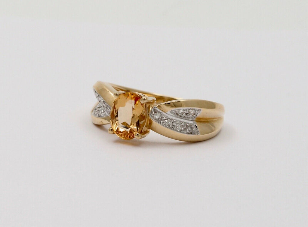 Vintage Ribbon Style Citrine Diamonds 14K Yellow Gold Ring