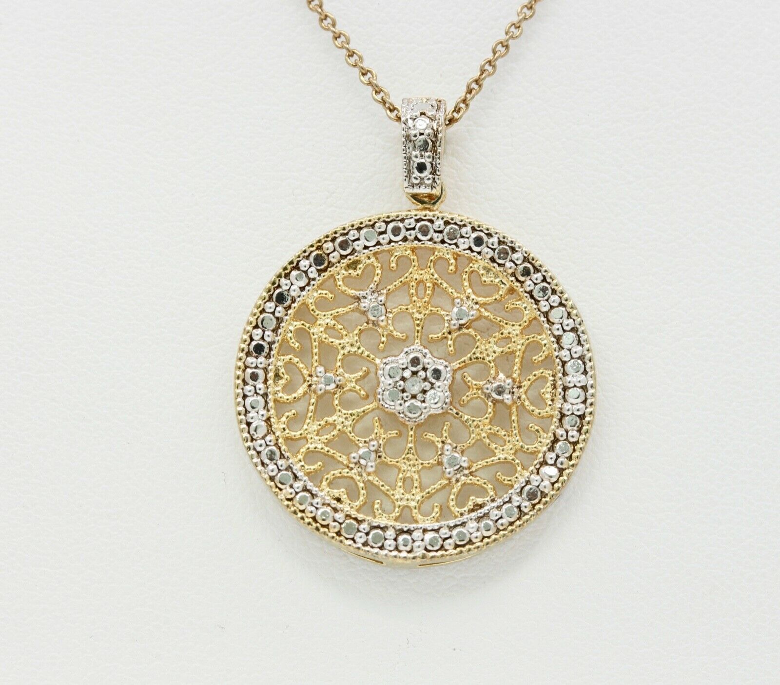 Art Deco 925 Sterling Silver Gold Dipped Pendant and Chain