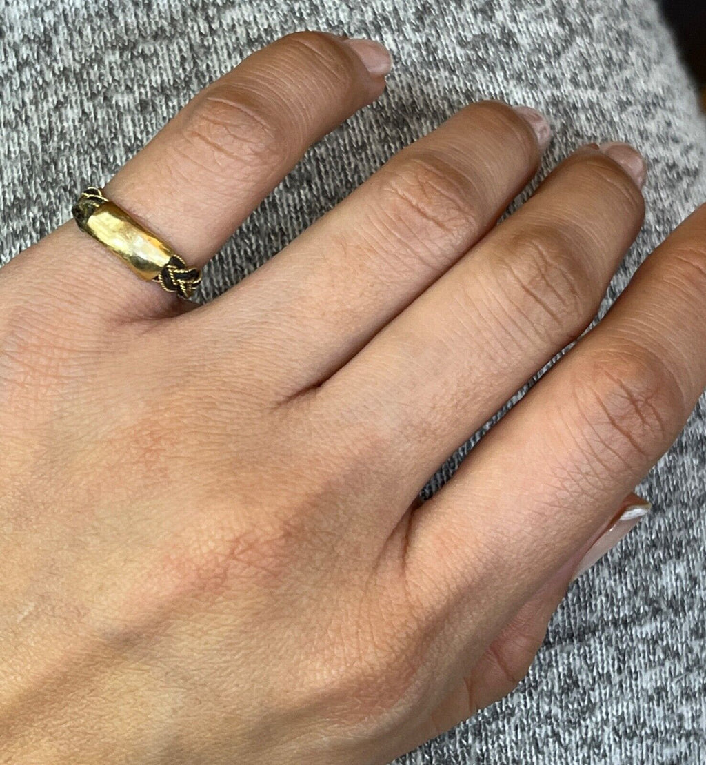 Antique Georgian 14K Yellow Gold Braided Ring Band, Mourning Jewelry