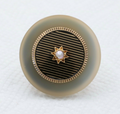 Antique 14K Yellow Gold White Agate Desic Black Enamel Brooch, Pendant