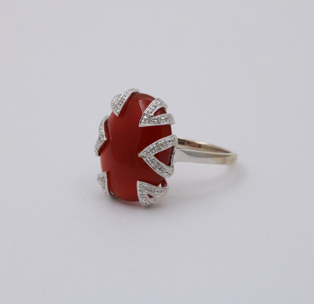 Vintage 14K White Gold Carnelian, Diamond Ring