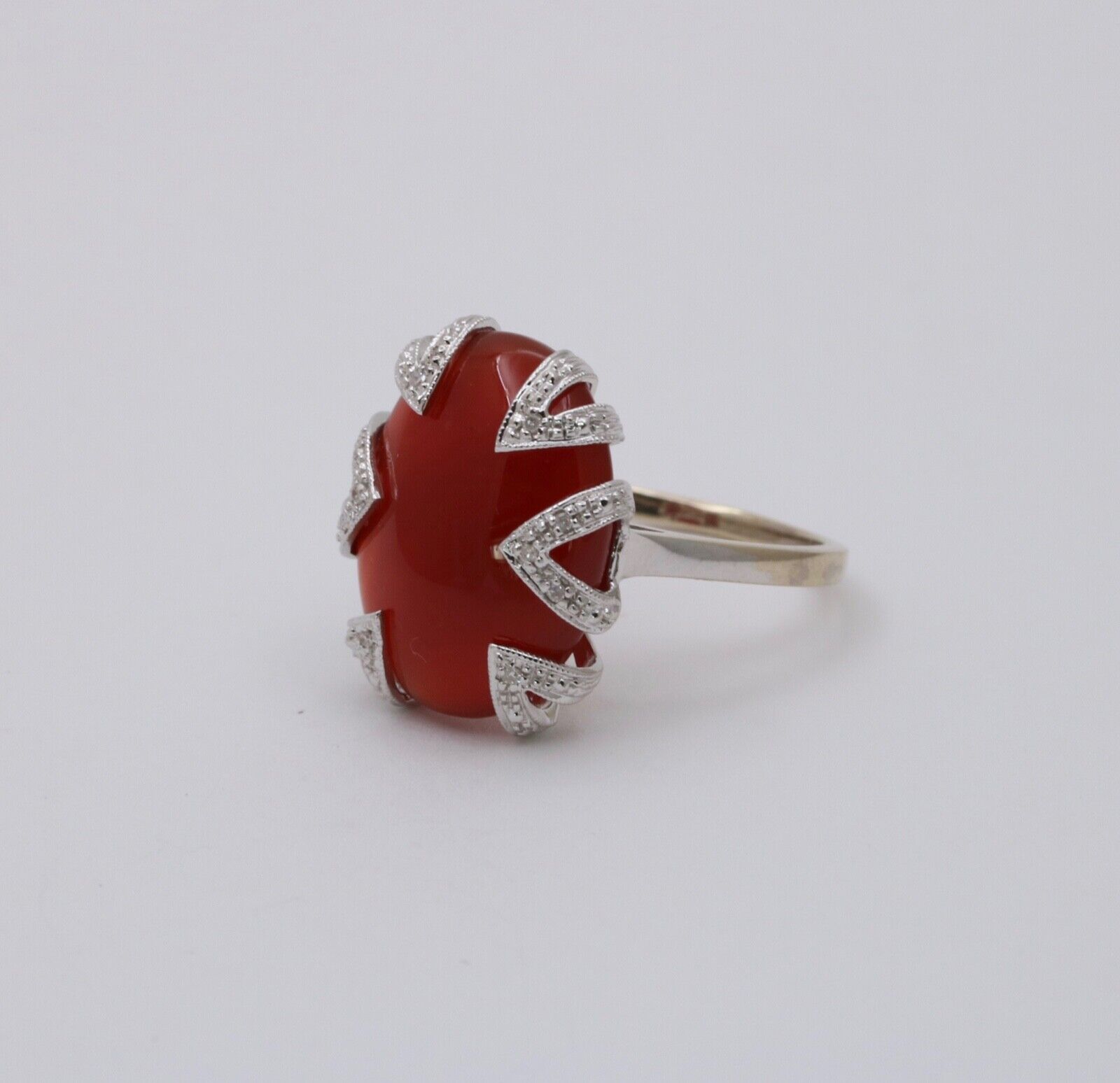 Vintage 14K White Gold Carnelian, Diamond Ring