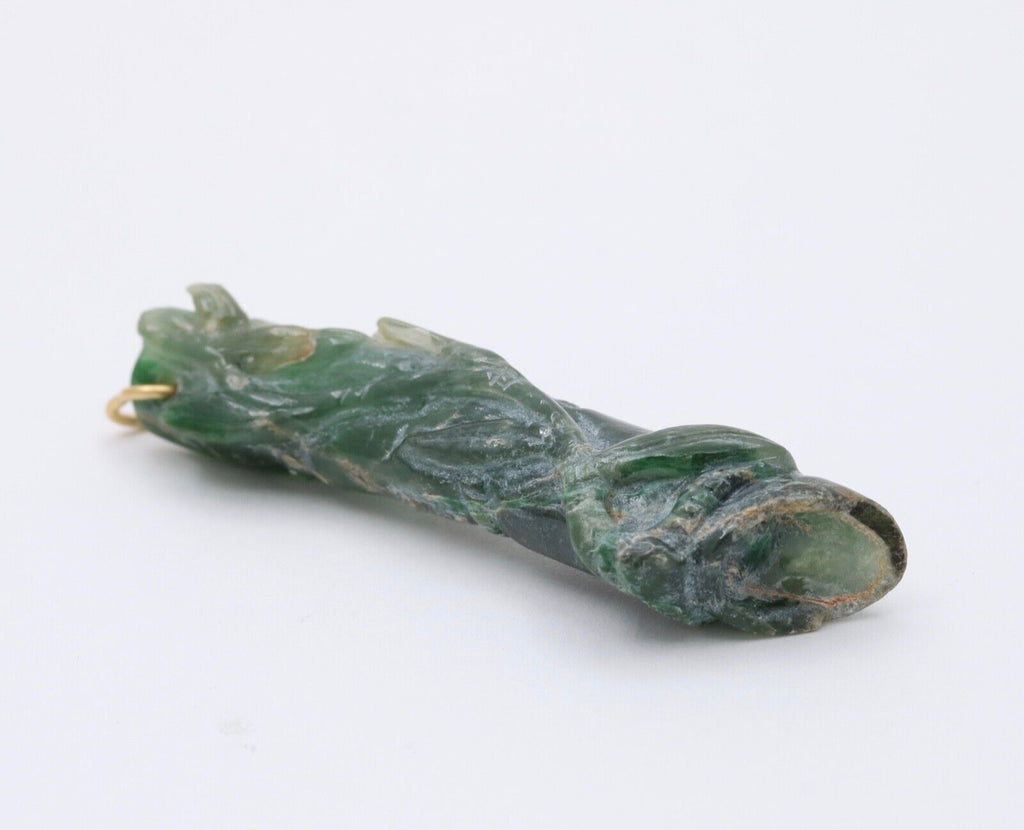 Antique Hand Carved Jade Bamboo 18K Yellow Gold Pendant