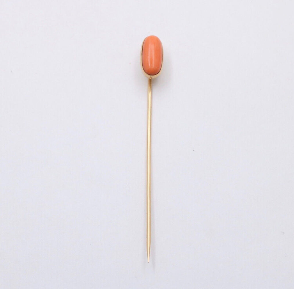 Antique 14K Yellow Gold Coral Stick Pin, Lapel Pin