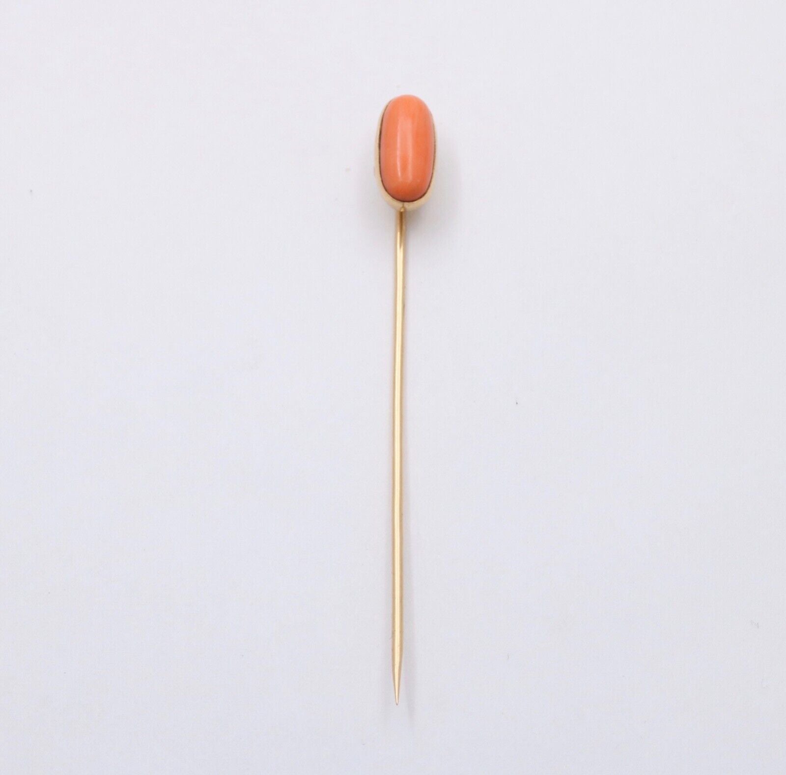 Antique 14K Yellow Gold Coral Stick Pin, Lapel Pin