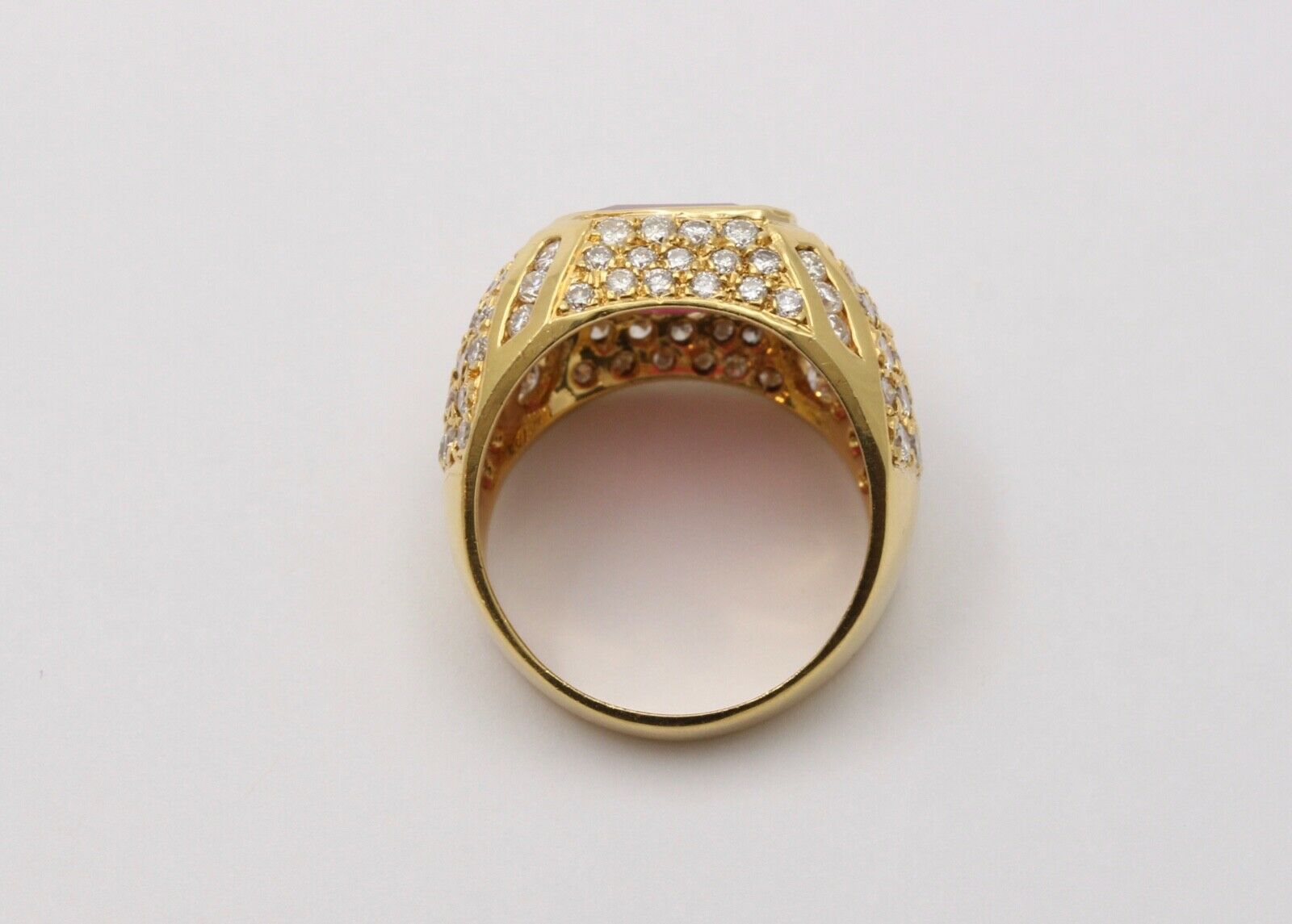 Vintage Ladies 4 Carat Ruby Diamond 18K Yellow Gold Cluster Ring