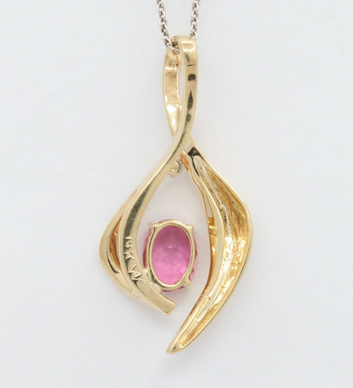 14K Musical Note Pink Topaz Diamond Pendant