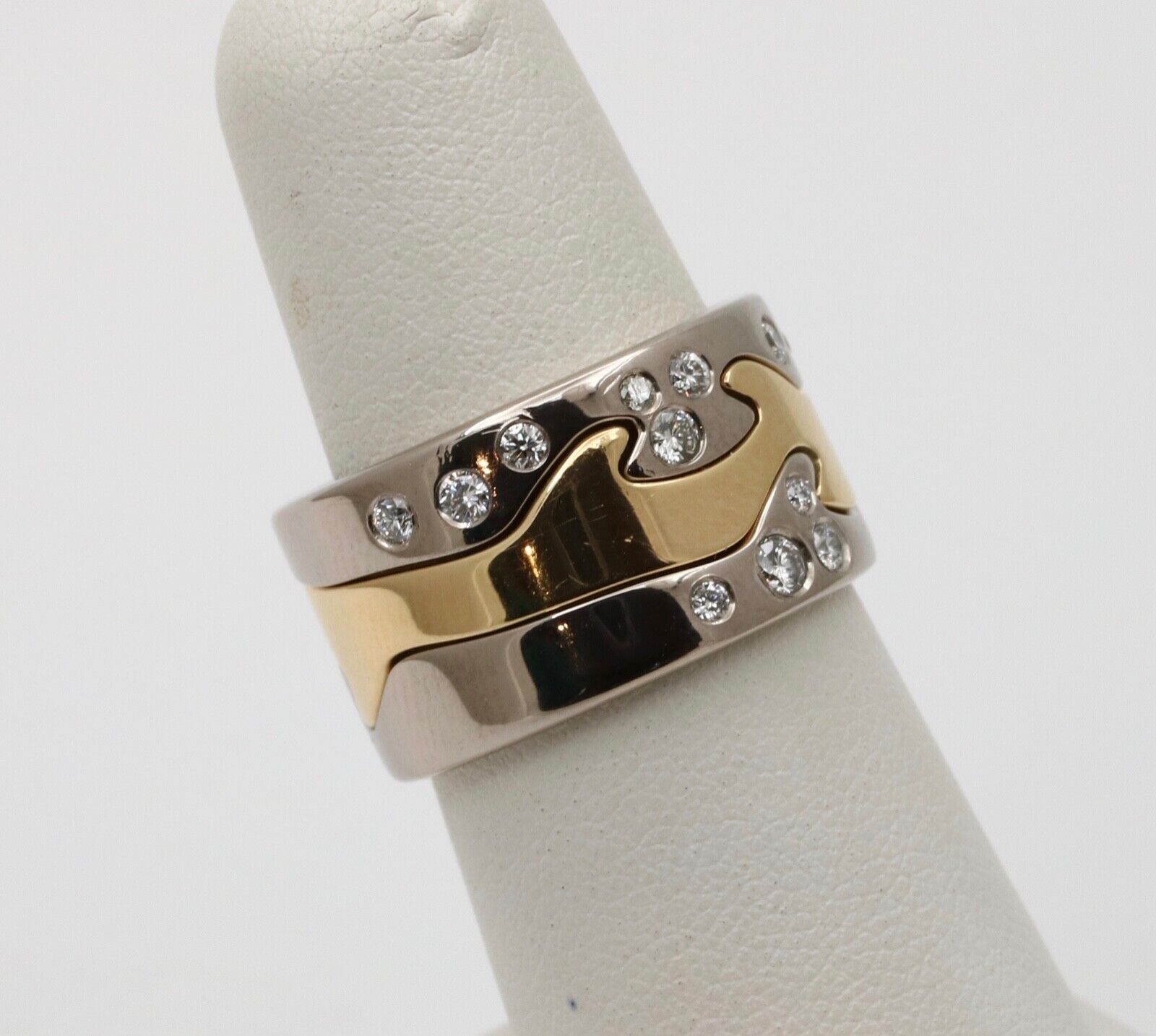 Georg Jensen Fusion 3-Piece 18K Diamonds White Yellow Gold Rings