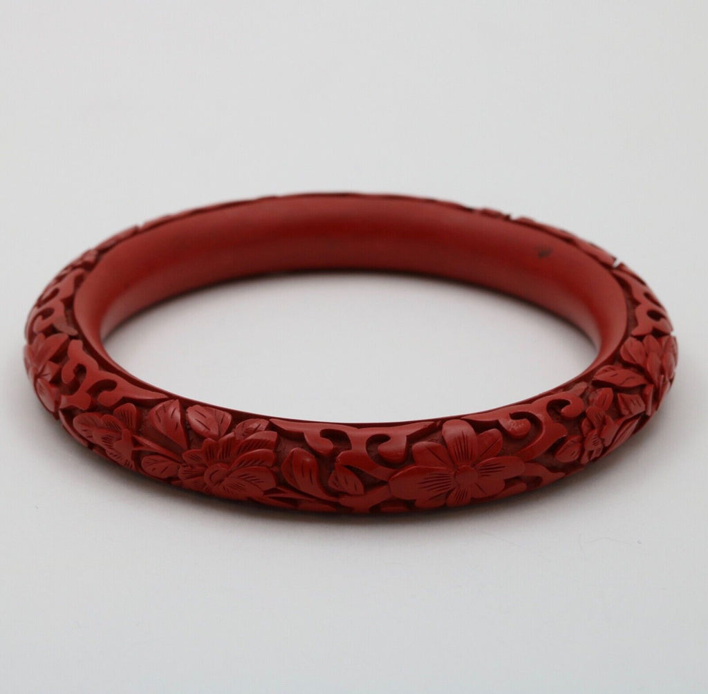 Vintage Red Cinnabar Chanterelle Bangle Bracelet