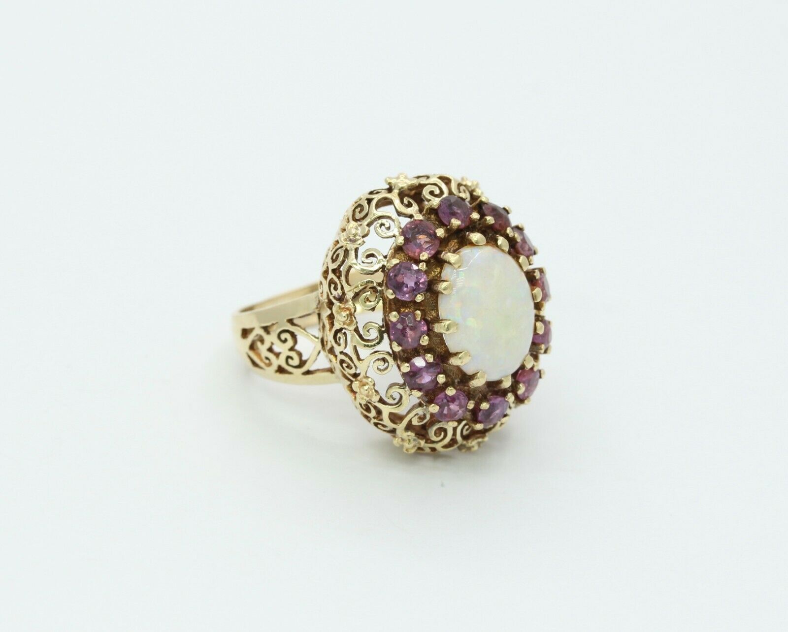 Vintage 14K Yellow Gold Ruby Opal Statement Ring