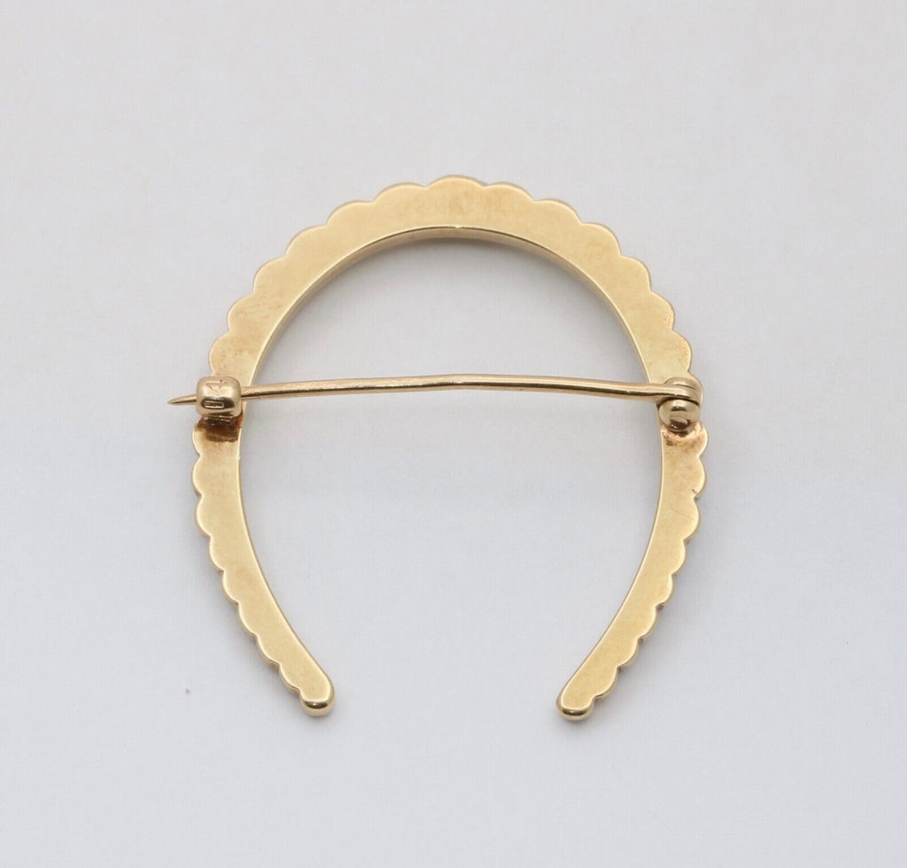 Antique Edwardian 14K Yellow Gold Pearl Horseshoe Brooch