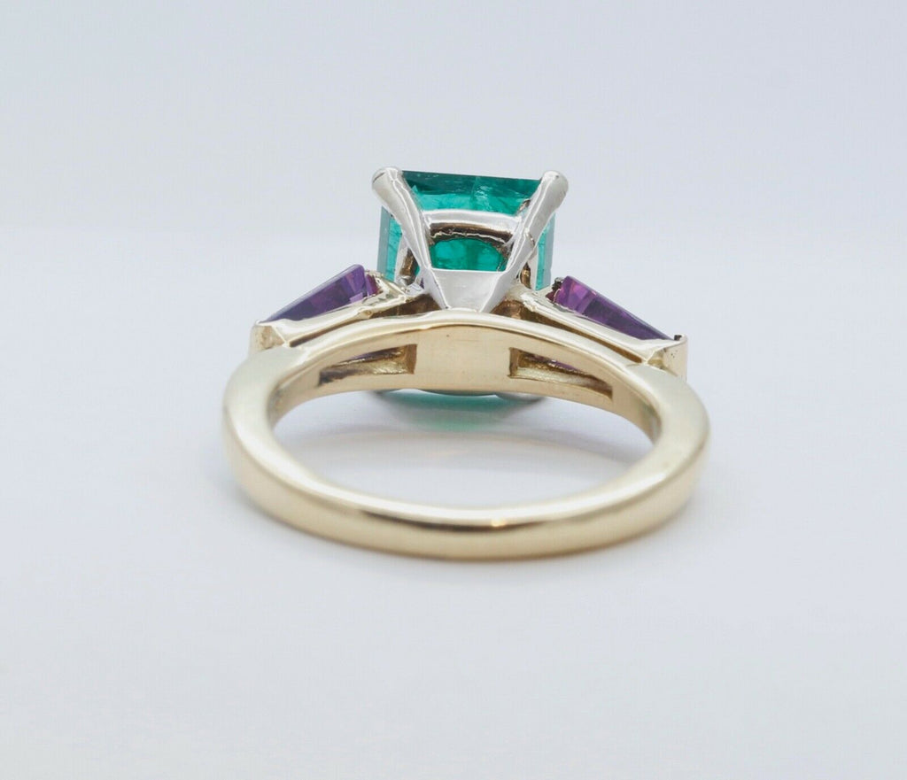 Vintage Emerald Amethyst 18K Yellow Gold Ring