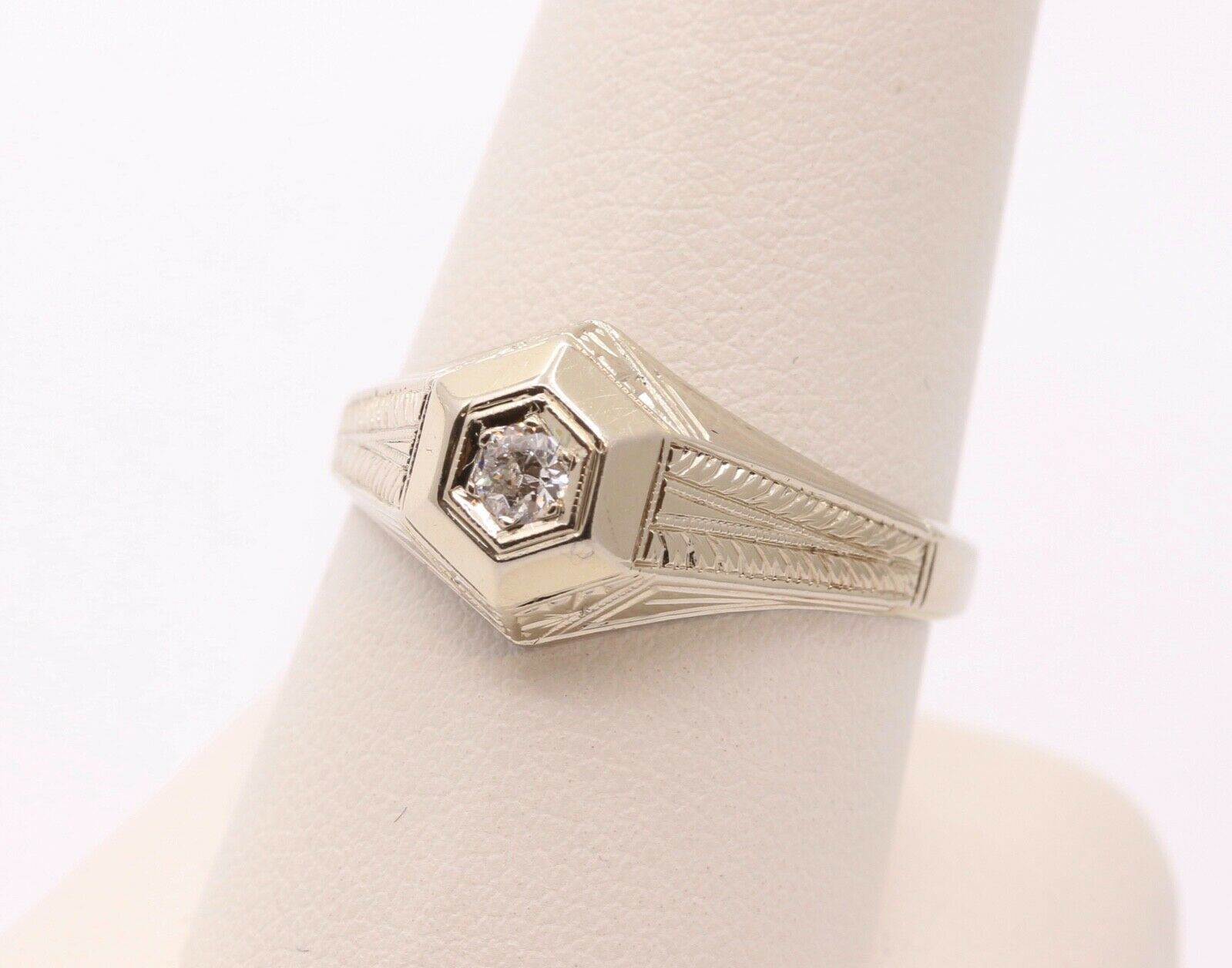 Art Deco Diamonds 18K White Gold Unisex Ring
