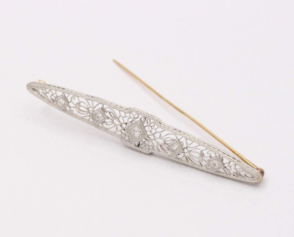 Art Deco Diamonds 14K White and Yellow Gold Brooch Pin