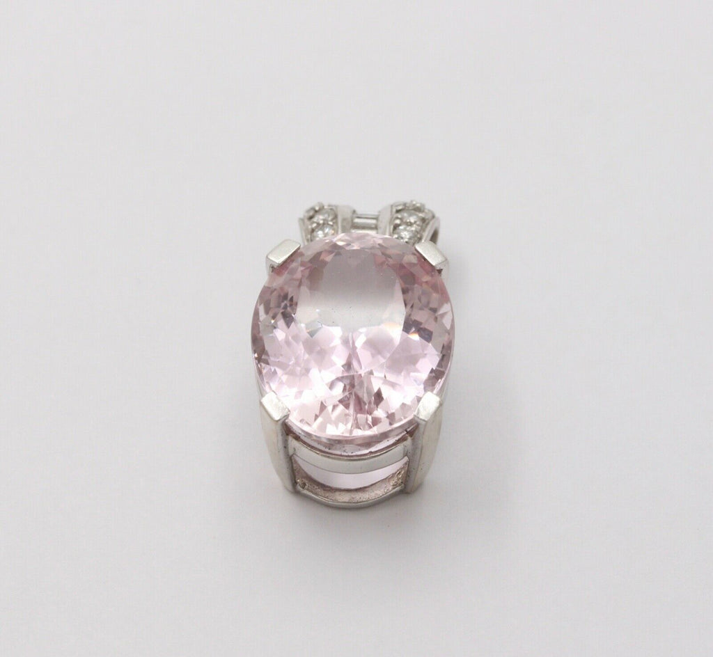 Vintage Pink Cushion Cut 23 carats Kunzite And Diamonds 14K White Gold Pendant