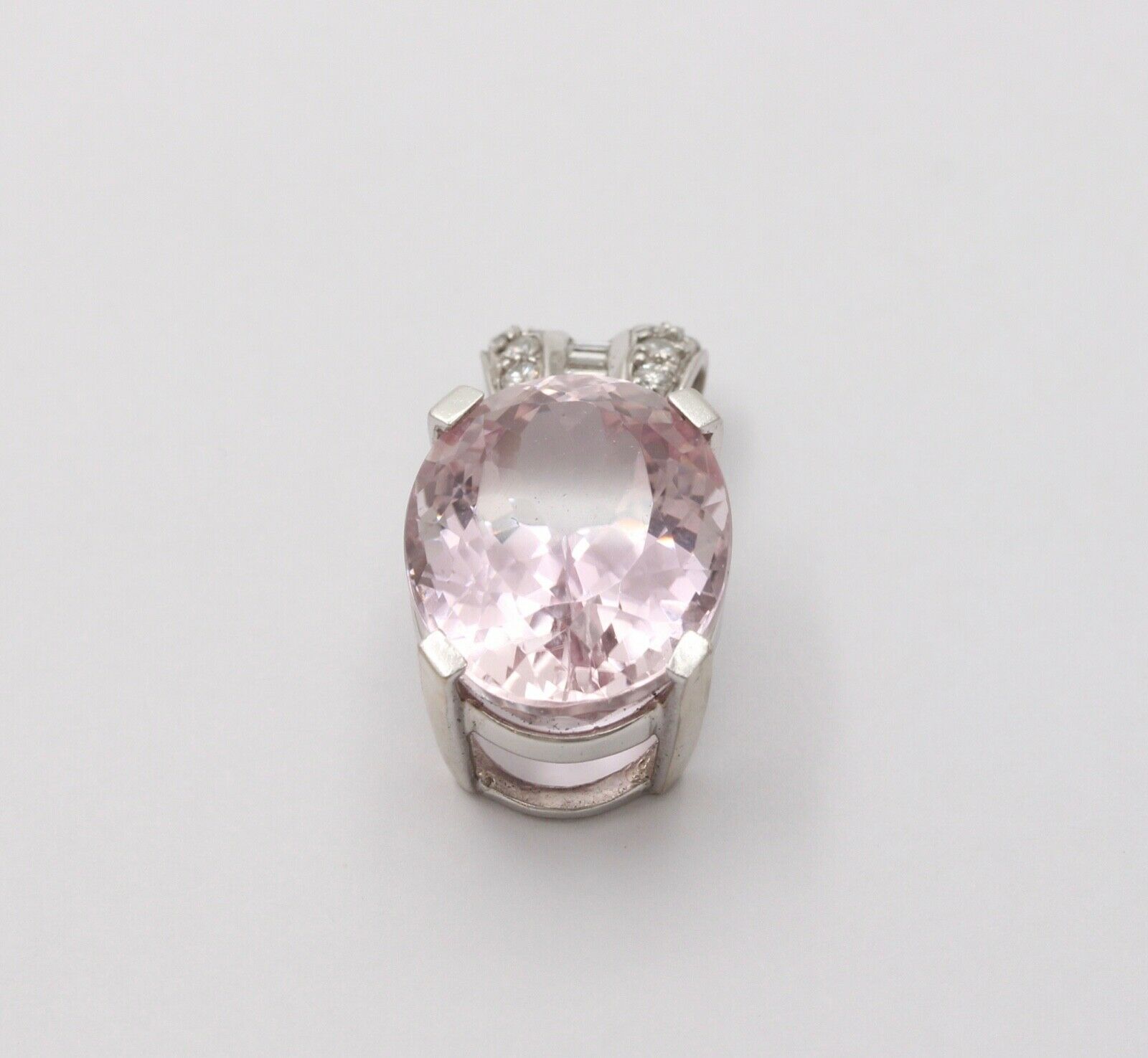 Vintage Pink Cushion Cut 23 carats Kunzite And Diamonds 14K White Gold Pendant