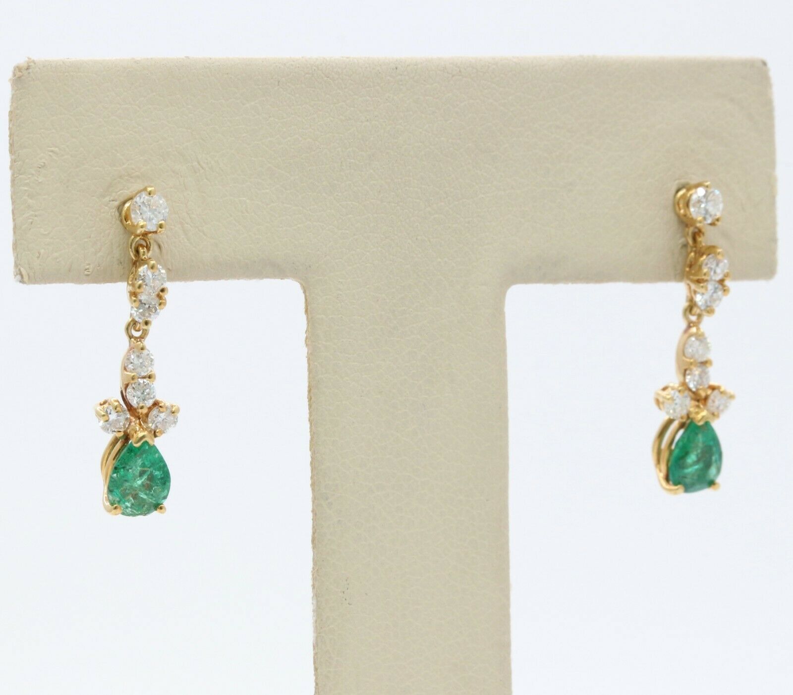 Vintage 14K Yellow Gold Emerald Diamond Drop Earrings
