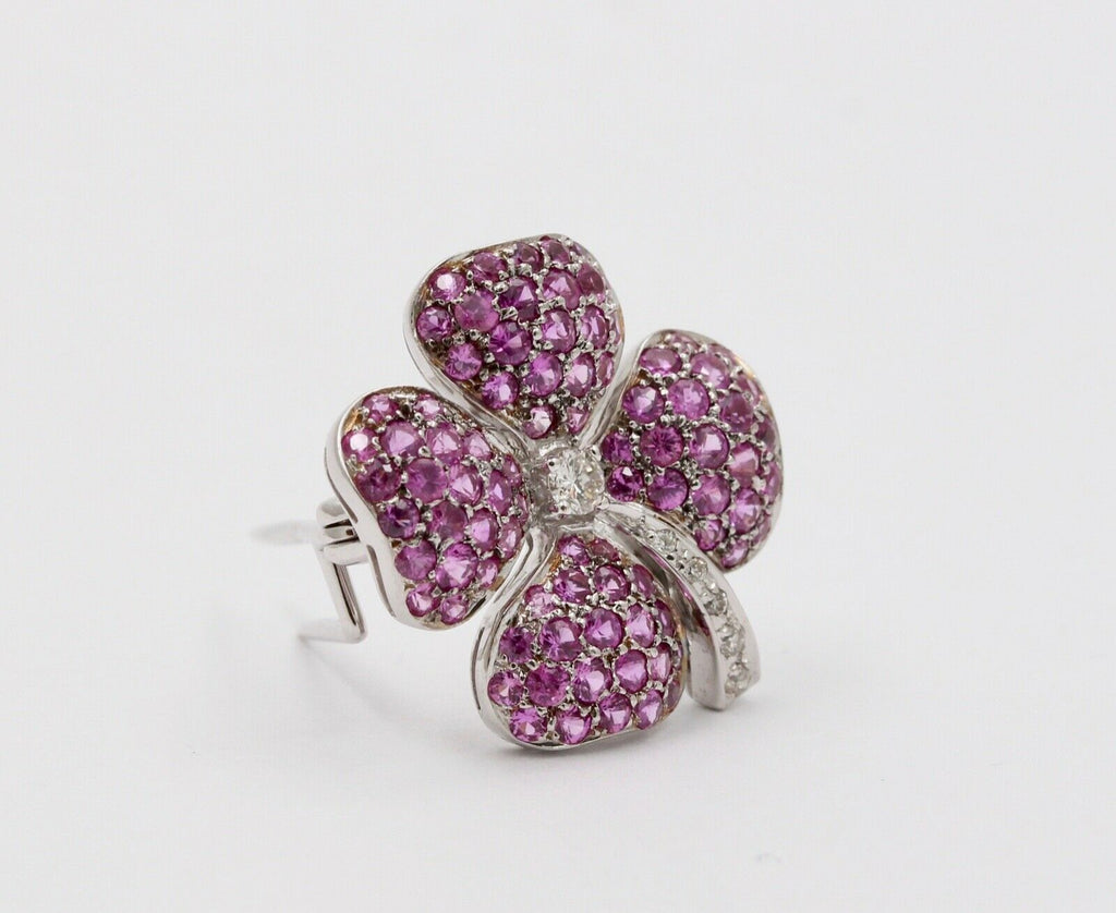 Vintage Four Leaf Clover Rubies Diamonds 14K White Gold Pendant Brooch Pin