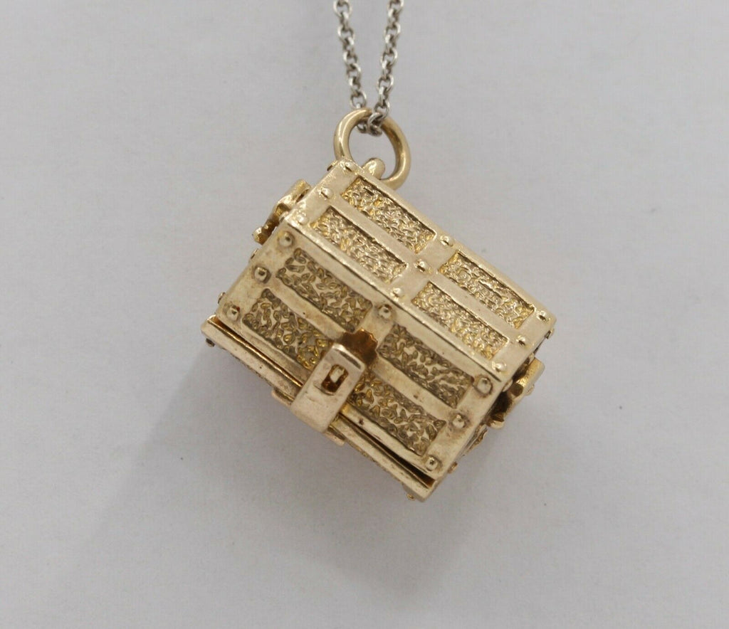 Vintage English 9K Yellow Gold Hidden Treasure Chest Charm