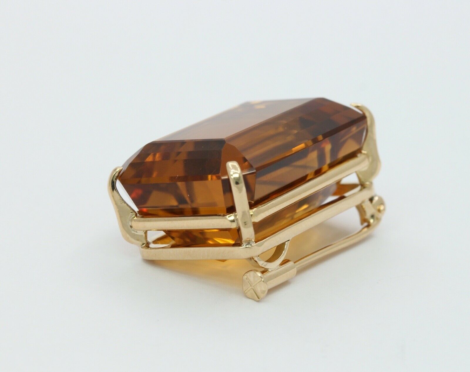 Vintage Huge Beautiful Statement Emerald Cut Citrine Brooch Pin