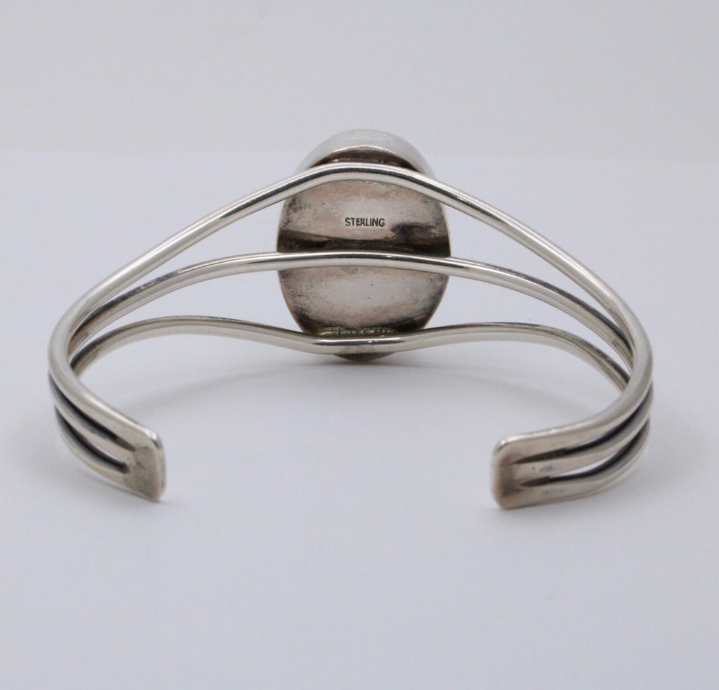 Vintage Onyx 925 Sterling Silver Bangle Cuff Bracelet