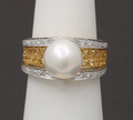Vintage 18K Gold Pearl & Diamond Ring.