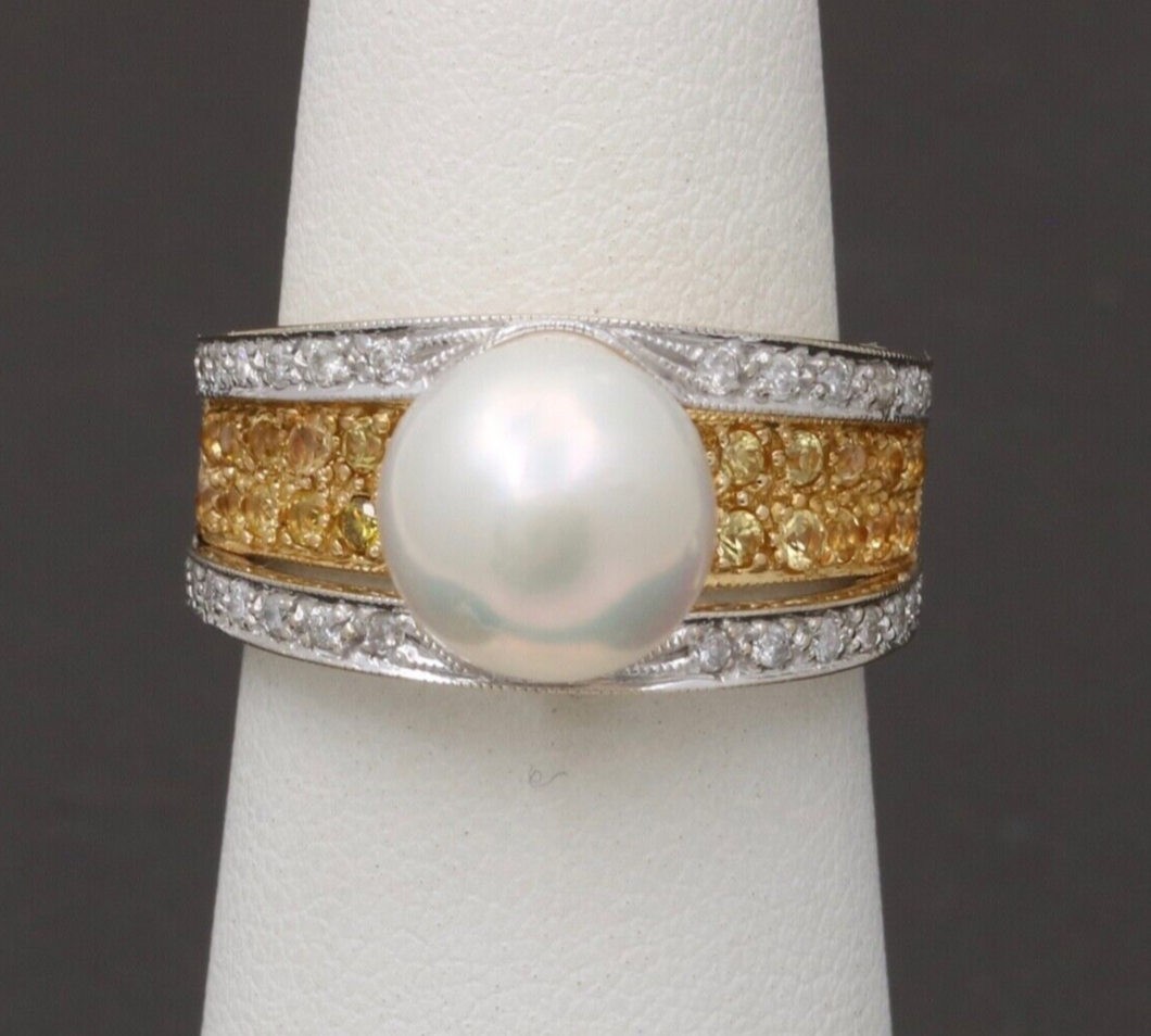 Vintage 18K Gold Pearl & Diamond Ring.