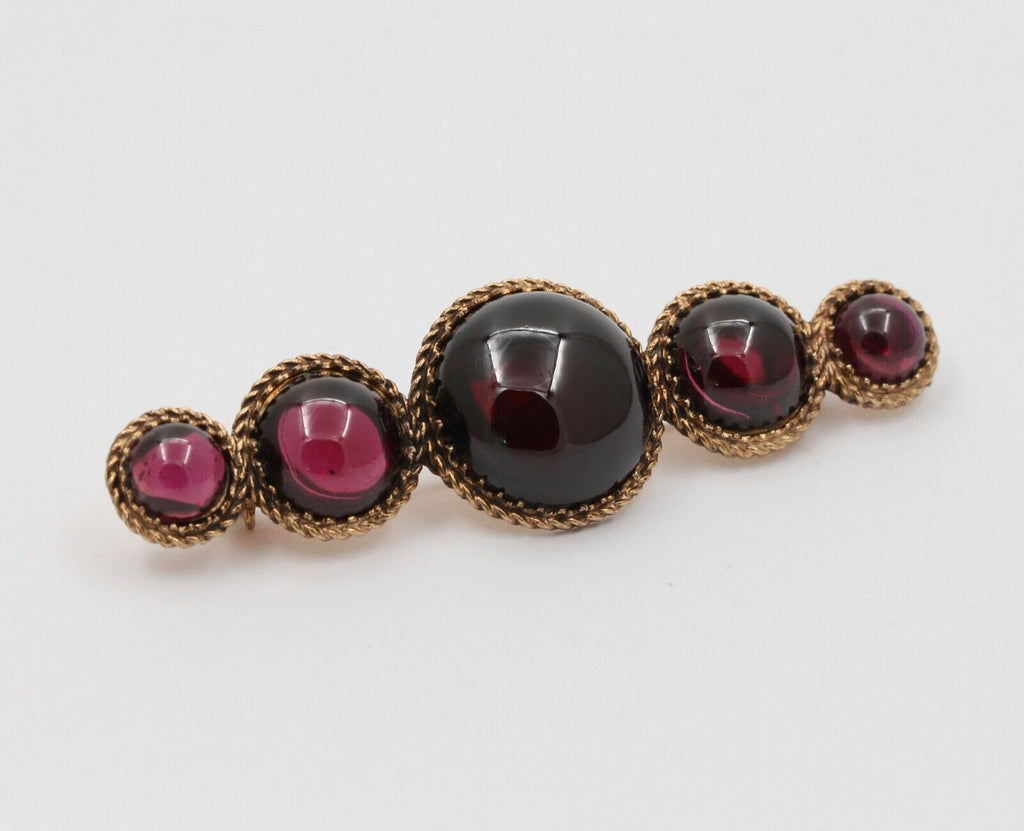 Victorian Cabochon Garnets 14K Yellow Gold Brooch Pin