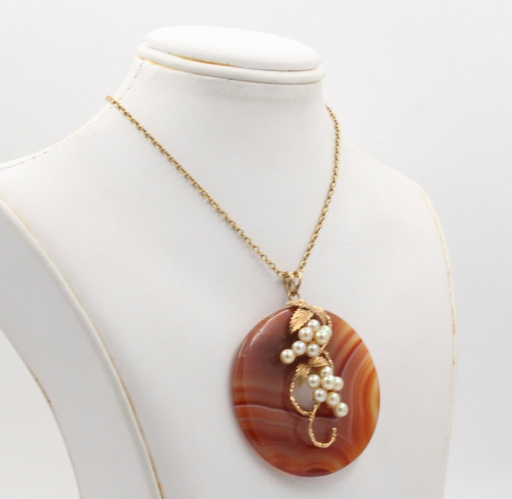 Vintage 14K Yellow Gold Large Sardonyx Pearl Pendant