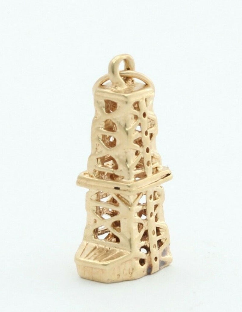 Vintage 14K Yellow Gold Oil Rig Charm