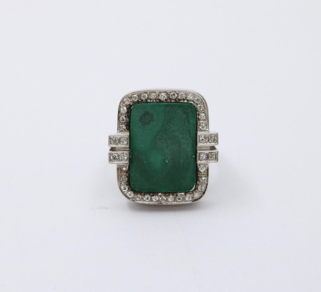 Vintage Aventurine and Diamond 14K White Gold Ring, Statement Ring 12.4 grams