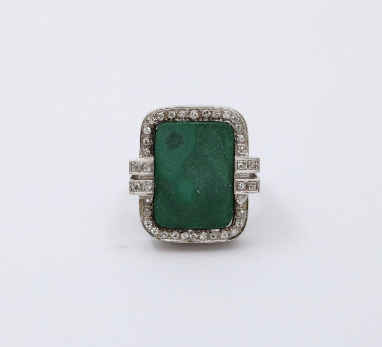 Vintage Aventurine and Diamond 14K White Gold Ring, Statement Ring 12.4 grams