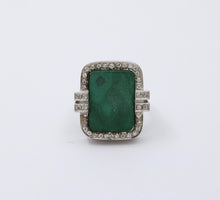 Load image into Gallery viewer, Vintage Aventurine and Diamond 14K White Gold Ring, Statement Ring 12.4 grams
